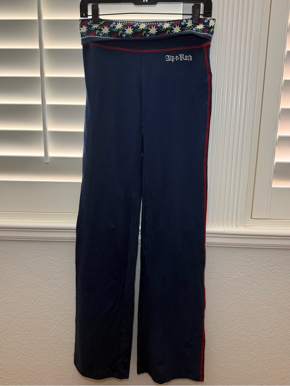 ALP N ROCK Navy Blue Foldover Flare Leggings Embroidered Waist Size 1 (XS)